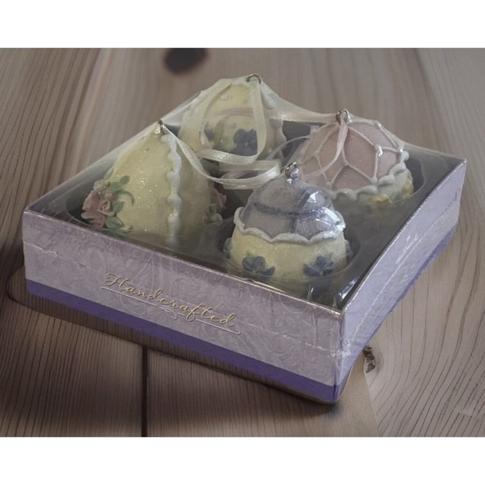 Hallmark 2002 Shimmering Easter Eggs 4Set Handcrafted Vintage Ornaments RARE NEW